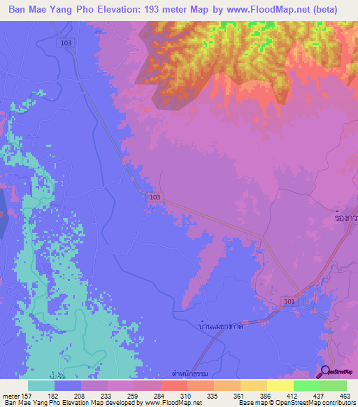 Ban Mae Yang Pho,Thailand Elevation Map