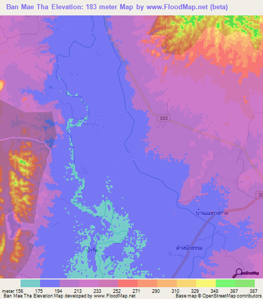 Ban Mae Tha,Thailand Elevation Map
