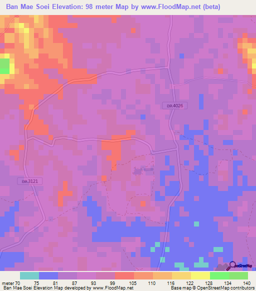 Ban Mae Soei,Thailand Elevation Map