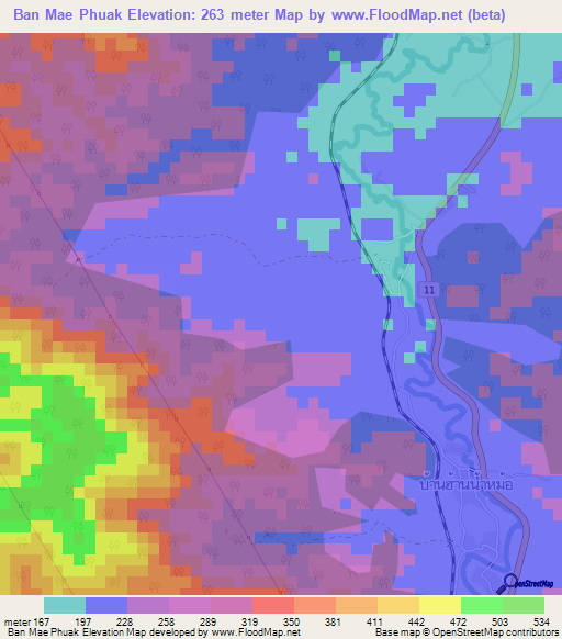 Ban Mae Phuak,Thailand Elevation Map