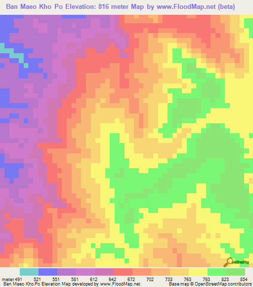 Ban Maeo Kho Po,Thailand Elevation Map