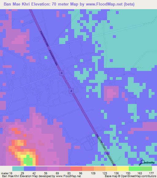 Ban Mae Khri,Thailand Elevation Map