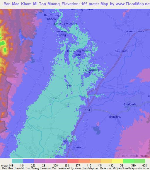 Ban Mae Kham Mi Ton Muang,Thailand Elevation Map