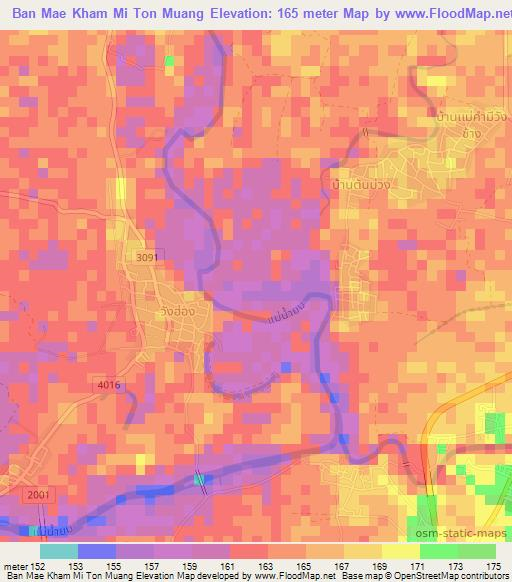 Ban Mae Kham Mi Ton Muang,Thailand Elevation Map