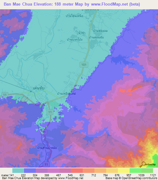 Ban Mae Chua,Thailand Elevation Map