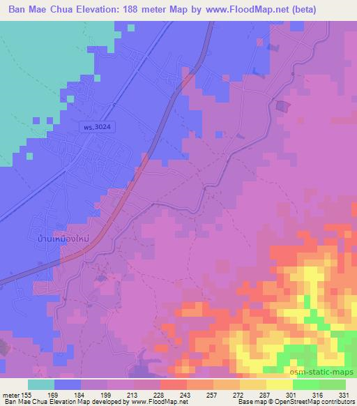 Ban Mae Chua,Thailand Elevation Map