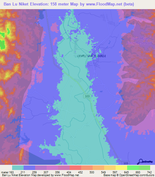 Ban Lu Niket,Thailand Elevation Map