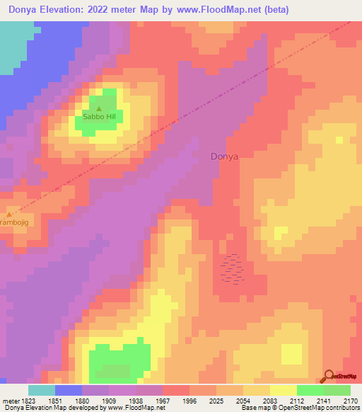 Donya,Tanzania Elevation Map