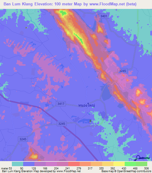 Ban Lum Klang,Thailand Elevation Map