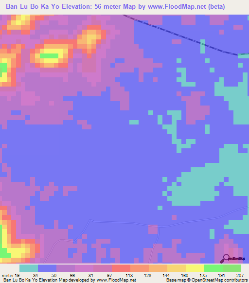 Ban Lu Bo Ka Yo,Thailand Elevation Map