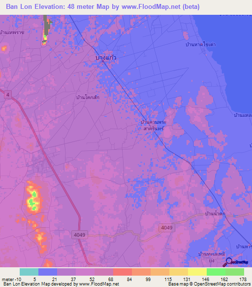 Ban Lon,Thailand Elevation Map