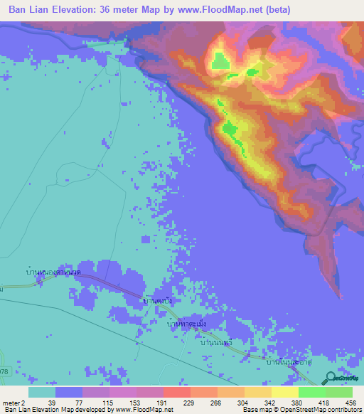 Ban Lian,Thailand Elevation Map