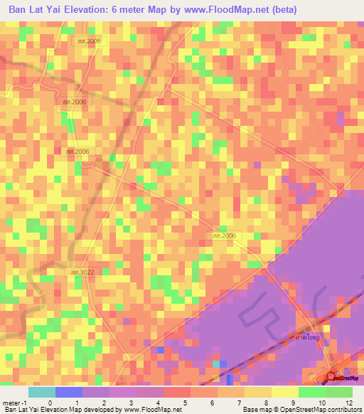 Ban Lat Yai,Thailand Elevation Map