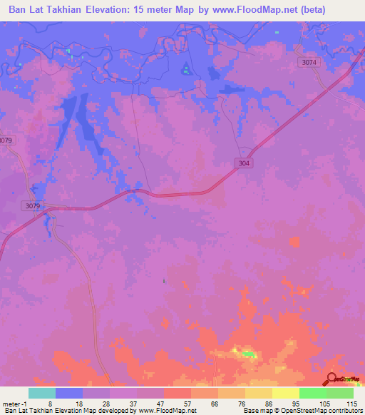 Ban Lat Takhian,Thailand Elevation Map
