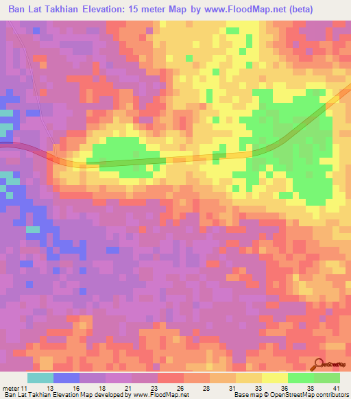 Ban Lat Takhian,Thailand Elevation Map