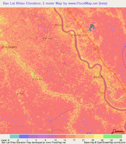 Ban Lat Khlao,Thailand Elevation Map