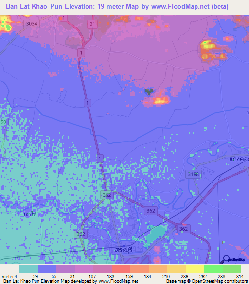 Ban Lat Khao Pun,Thailand Elevation Map