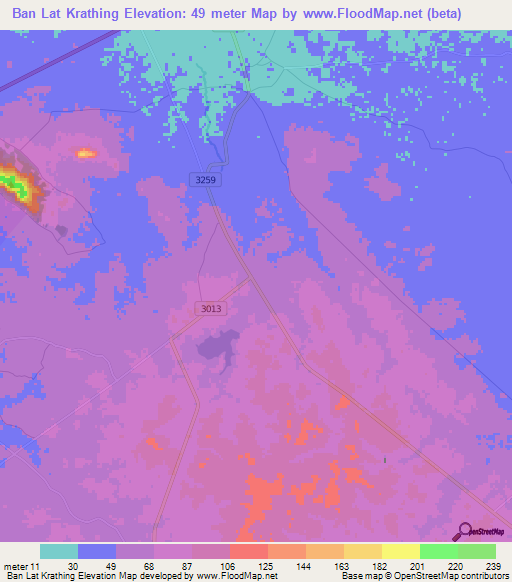 Ban Lat Krathing,Thailand Elevation Map