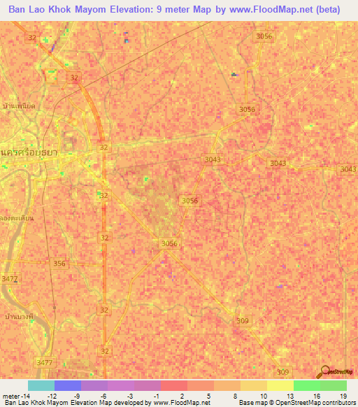 Ban Lao Khok Mayom,Thailand Elevation Map