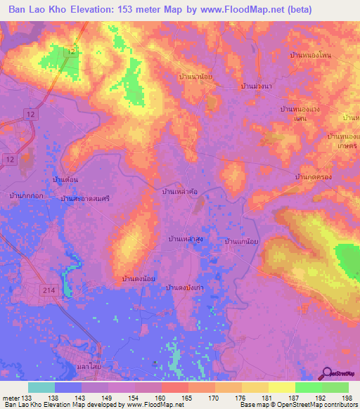 Ban Lao Kho,Thailand Elevation Map