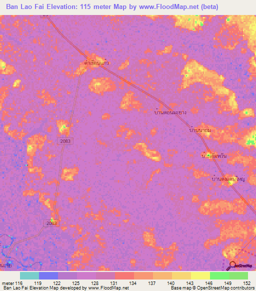 Ban Lao Fai,Thailand Elevation Map