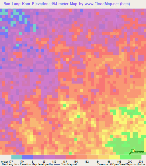 Ban Lang Kom,Thailand Elevation Map