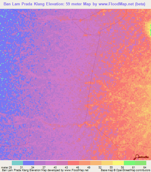 Ban Lam Prada Klang,Thailand Elevation Map