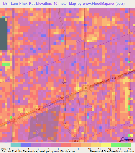 Ban Lam Phak Kut,Thailand Elevation Map