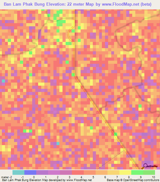 Ban Lam Phak Bung,Thailand Elevation Map