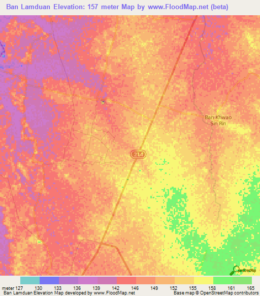 Ban Lamduan,Thailand Elevation Map