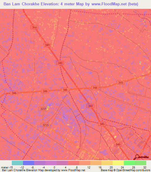 Ban Lam Chorakhe,Thailand Elevation Map