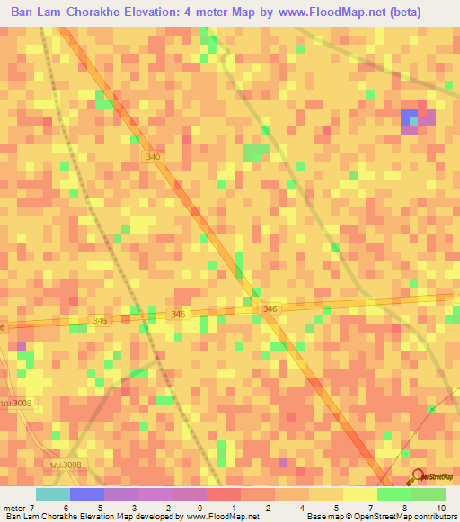 Ban Lam Chorakhe,Thailand Elevation Map