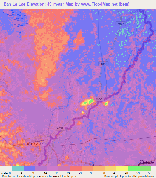 Ban La Lae,Thailand Elevation Map