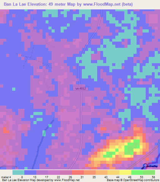 Ban La Lae,Thailand Elevation Map