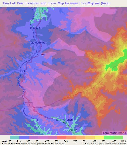 Ban Lak Pun,Thailand Elevation Map