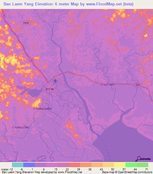 Ban Laem Yang,Thailand Elevation Map