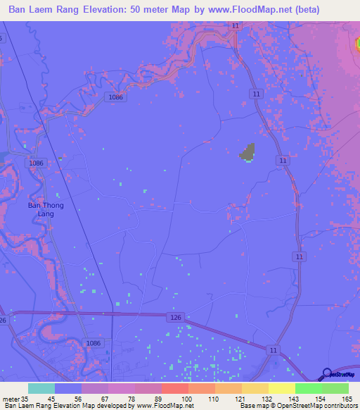 Ban Laem Rang,Thailand Elevation Map