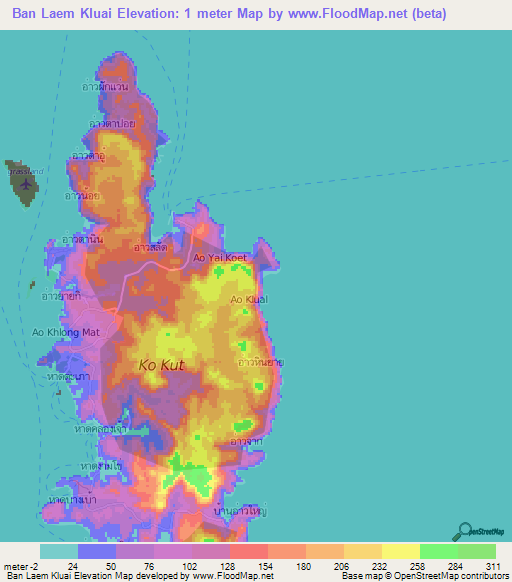 Ban Laem Kluai,Thailand Elevation Map