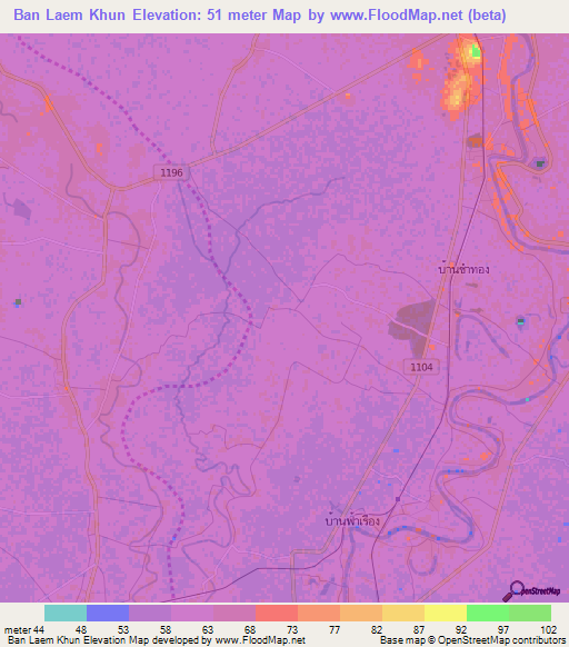 Ban Laem Khun,Thailand Elevation Map