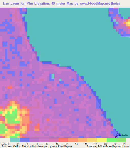Ban Laem Kai Phu,Thailand Elevation Map