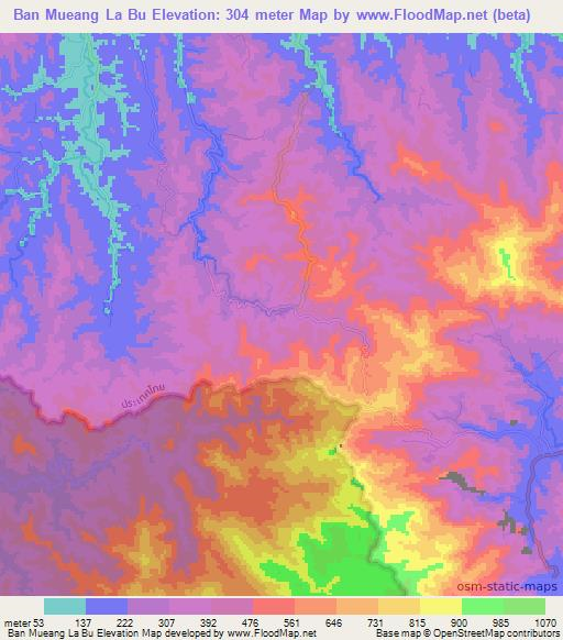 Ban Mueang La Bu,Thailand Elevation Map