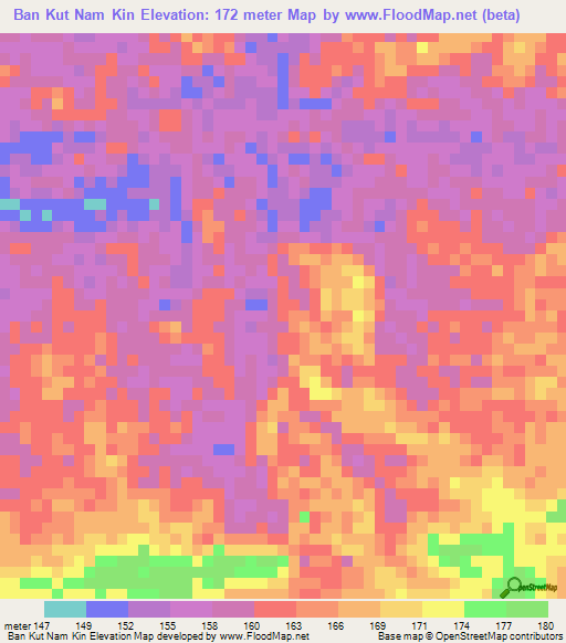 Ban Kut Nam Kin,Thailand Elevation Map