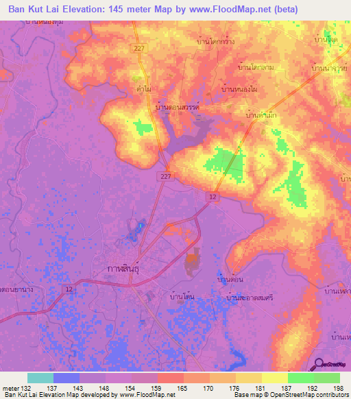 Ban Kut Lai,Thailand Elevation Map
