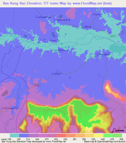 Ban Kung Kao,Thailand Elevation Map