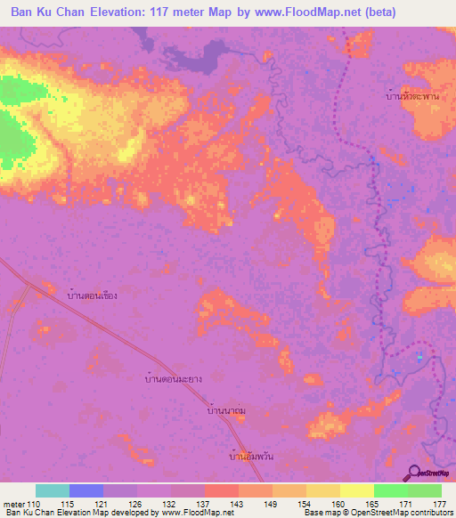 Ban Ku Chan,Thailand Elevation Map