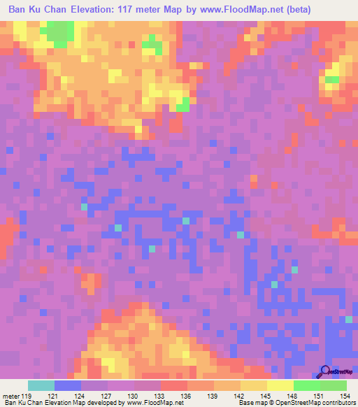 Ban Ku Chan,Thailand Elevation Map