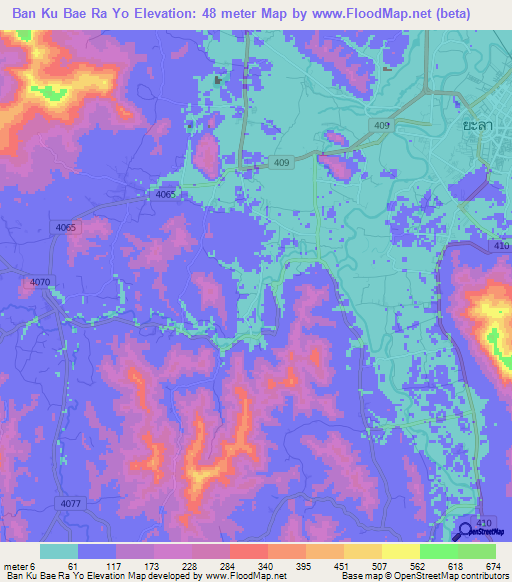 Ban Ku Bae Ra Yo,Thailand Elevation Map