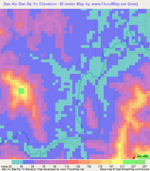 Ban Ku Bae Ra Yo,Thailand Elevation Map