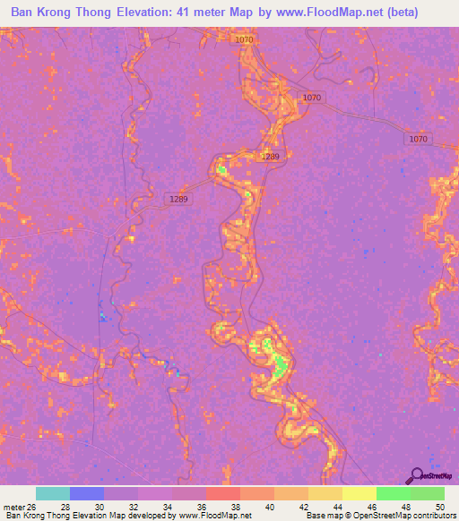 Ban Krong Thong,Thailand Elevation Map