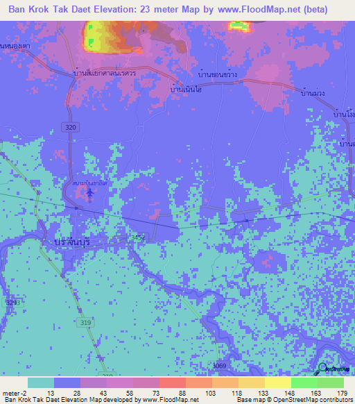 Ban Krok Tak Daet,Thailand Elevation Map